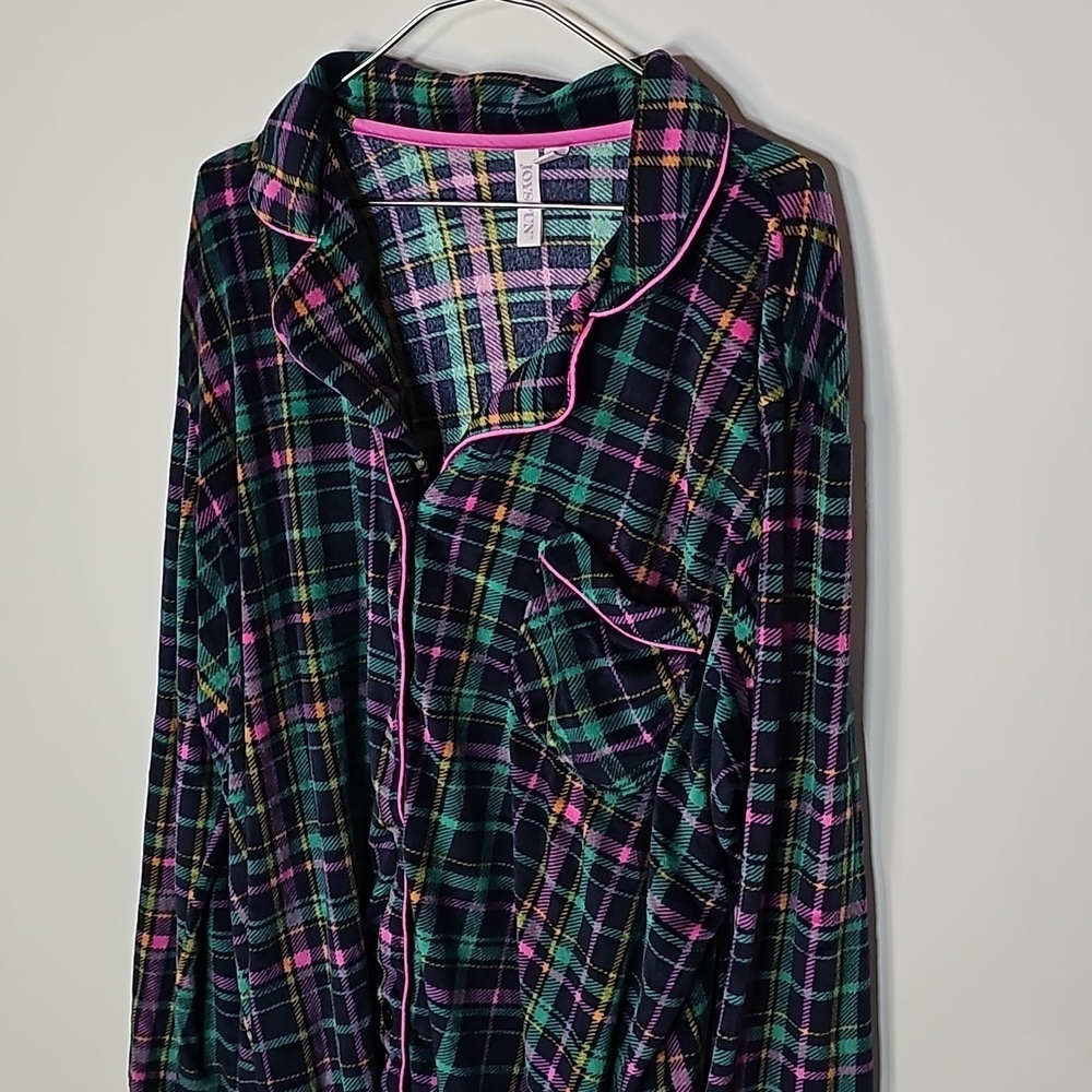 Joyspun XL green and pink plaid button down long sleeve shirt